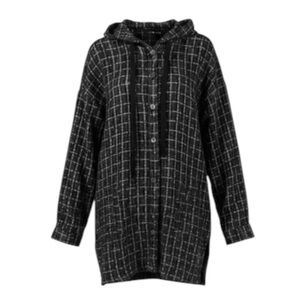 Faith Connexion Tweed Sequin Black, White & Navy Oversized Hooded Jacket Size S